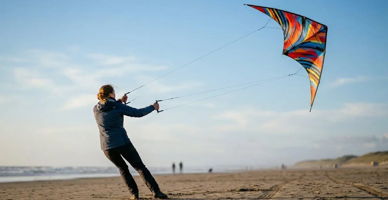 Cerf-volant acrobatique en pleine rotation Axel à plat dans le ciel