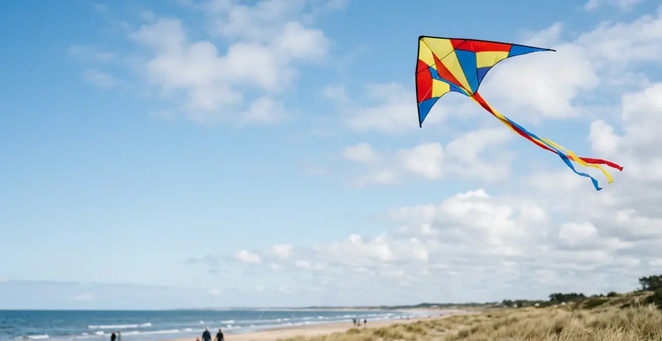 Cerf-volant monofil coloré volant dans le ciel avec ligne tendue, idéal pour débuter avec un petit budget