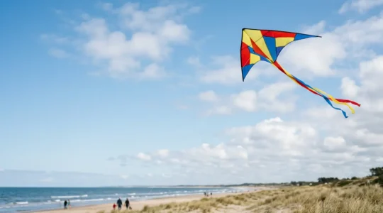 Cerf-volant monofil coloré volant dans le ciel avec ligne tendue, idéal pour débuter avec un petit budget