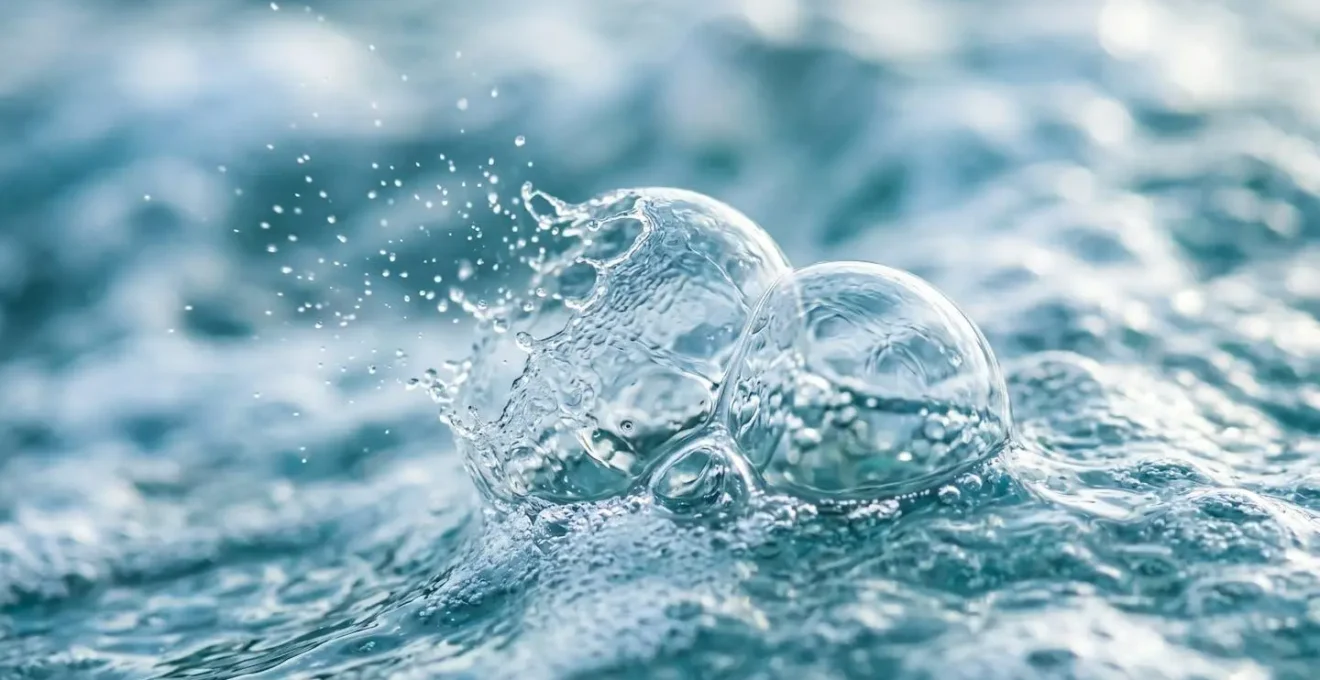 Gros plan sur l'éclatement de bulles d'eau de mer créant des micro-gouttelettes chargées négativement