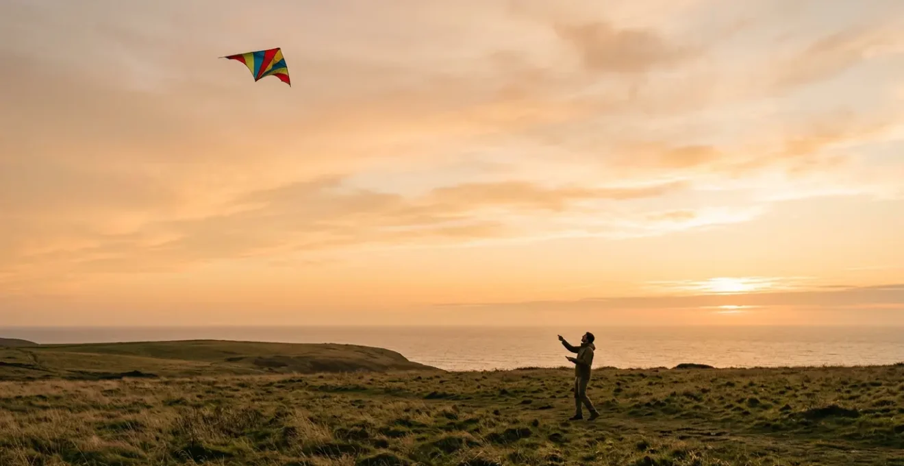 Personne pratiquant le pilotage de cerf-volant dans un environnement naturel, concentration et pleine conscience