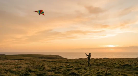 Personne pratiquant le pilotage de cerf-volant dans un environnement naturel, concentration et pleine conscience