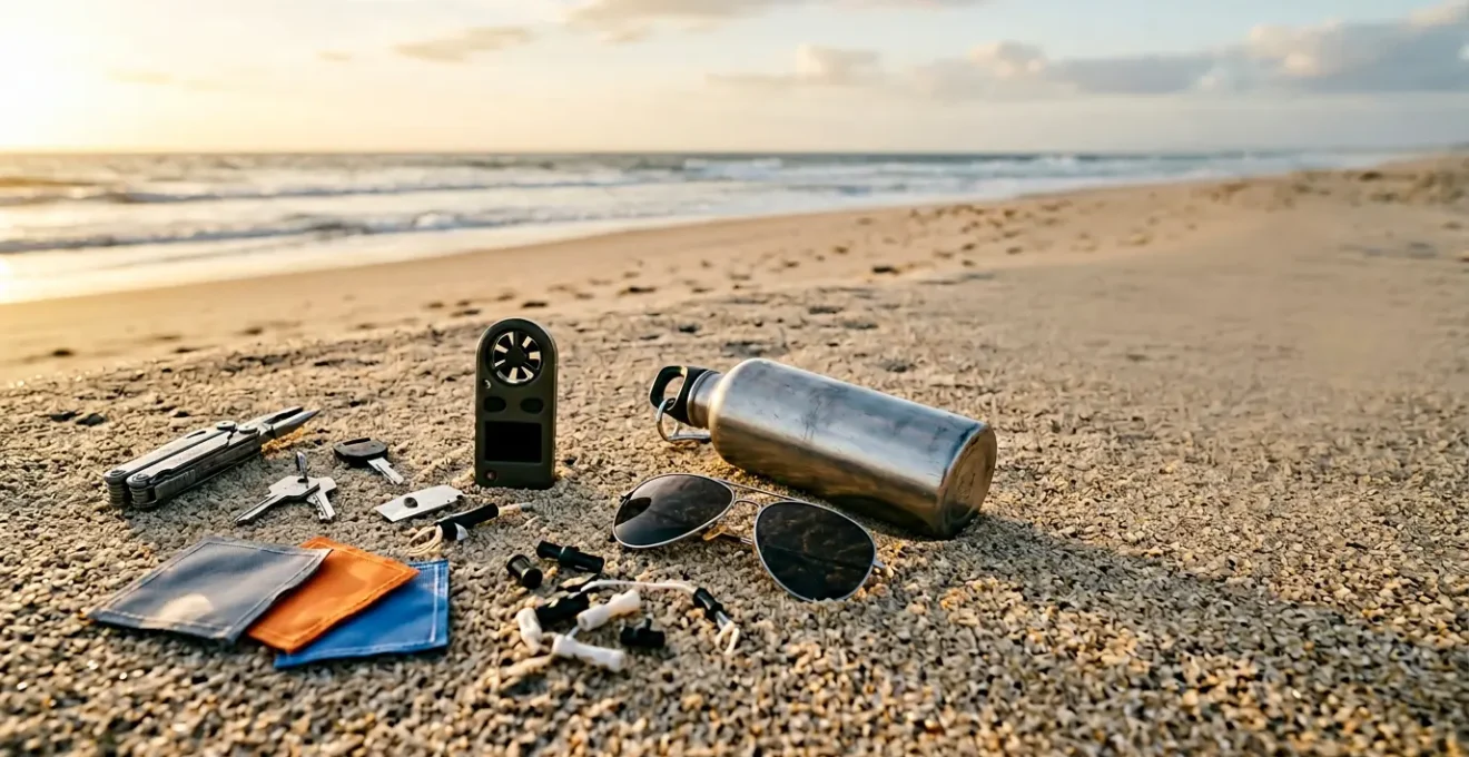 Vue d'ensemble d'un équipement de cerf-volant posé sur le sable avec ciel dégagé en arrière-plan