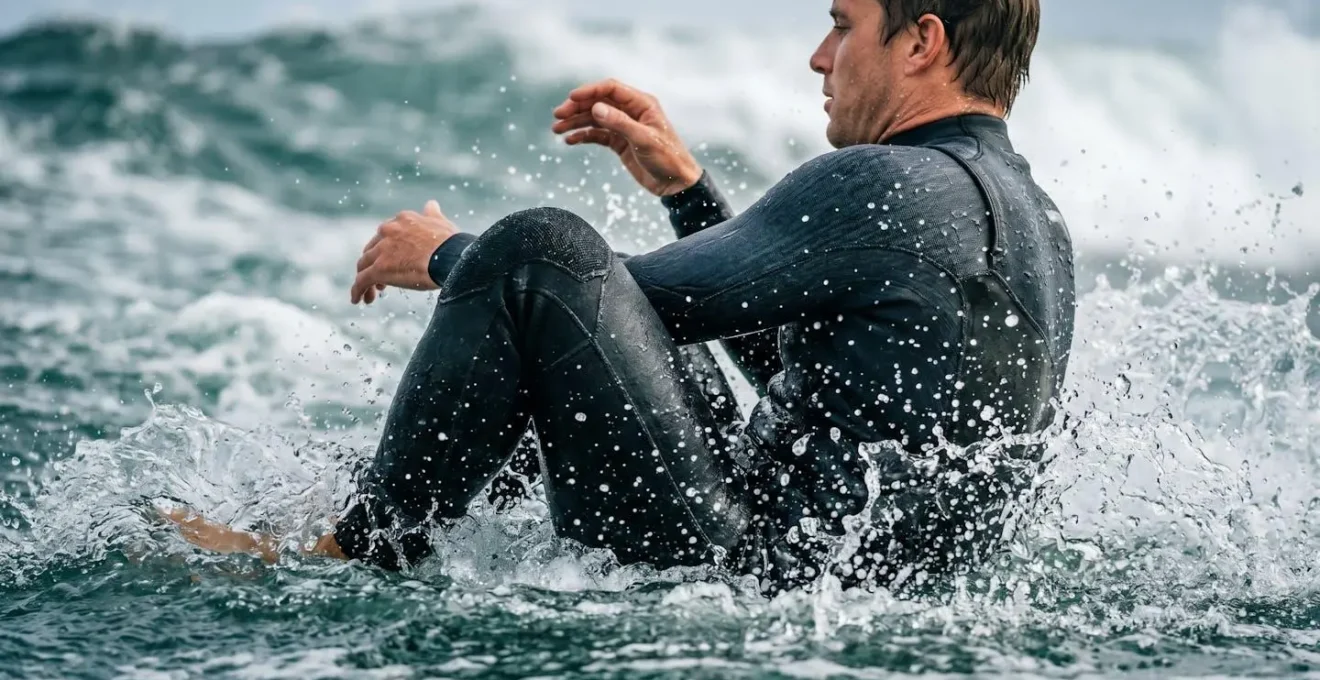 Démonstration de la position de sécurité lors d'une chute contrôlée en kitesurf avec corps détendu