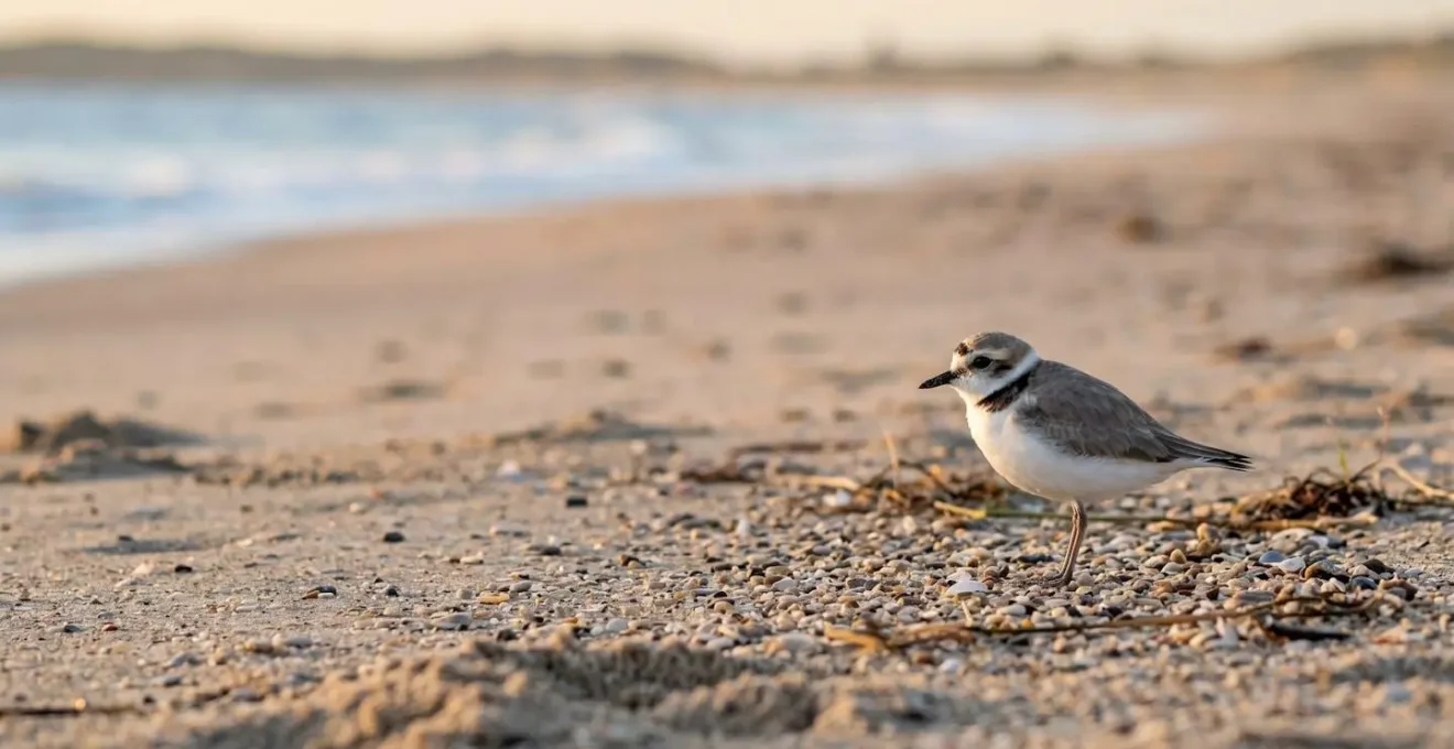 Gravelot à collier interrompu sur un banc de sable, illustrant la fragilité des zones de nidification côtières